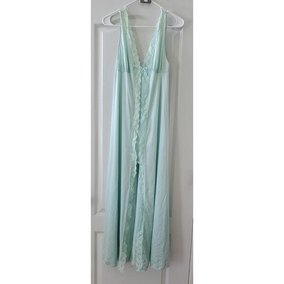 Vintage 80's Lorraine Nightgown Small Pastel Green Full Length Sleeveless Nylon - Picture 1 of 13